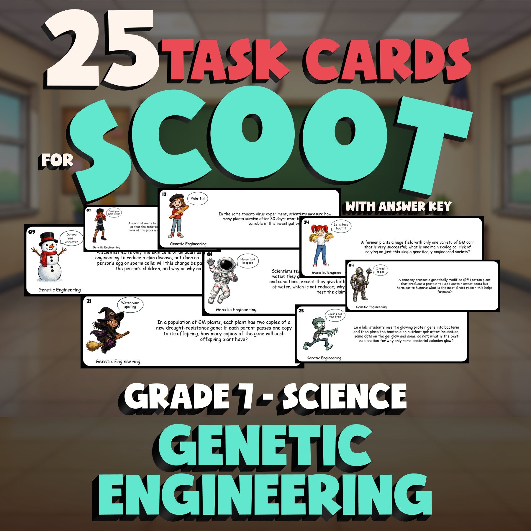 Genetic Engineering SCOOT TASK CARDS Science Game - No Prep Grade 7 Review