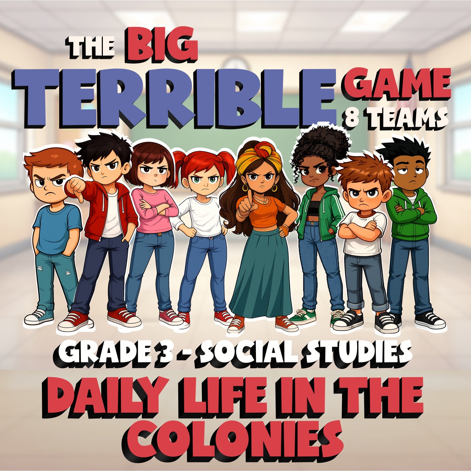 Daily Life in the Colonies BIG TERRIBLE GAME - No Prep Grade 3 Socials Review