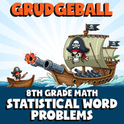 Statistical Word Problems GRUDGEBALL Math Game - No Prep Grade 8 Review Activity