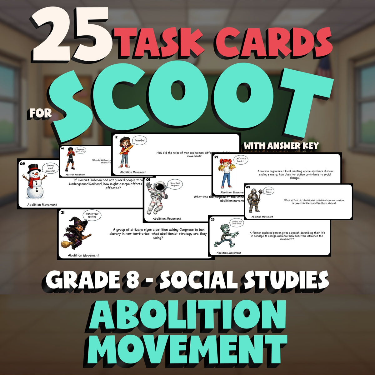 Abolition Movement SCOOT TASK CARDS Socials Game - No Prep Grade 8 Review
