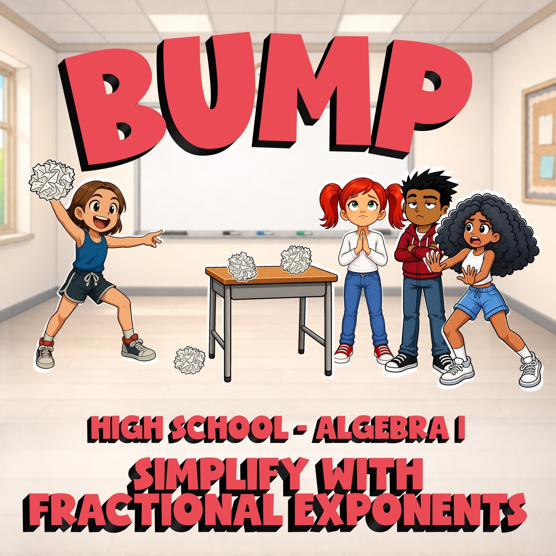 Simplify with Fractional Exponents BUMP Math Game - No Prep Algebra 1 Review