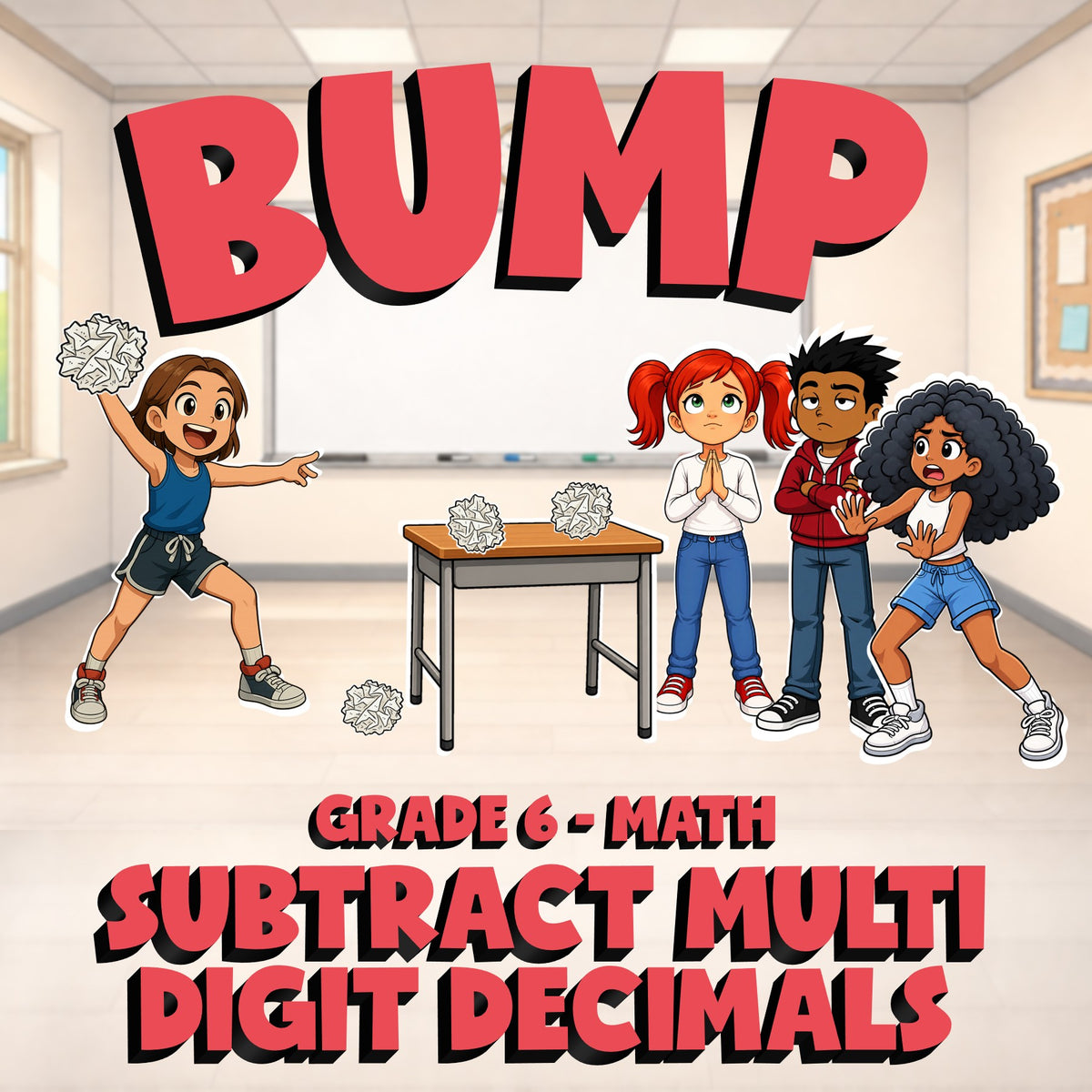 Subtract Multi Digit Decimals BUMP Math Game - No Prep Grade 6 Review Activity