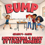 Multiplying 4 Digit by 1 Digit Numbers BUMP Math Game - No Prep Grade 4 Review