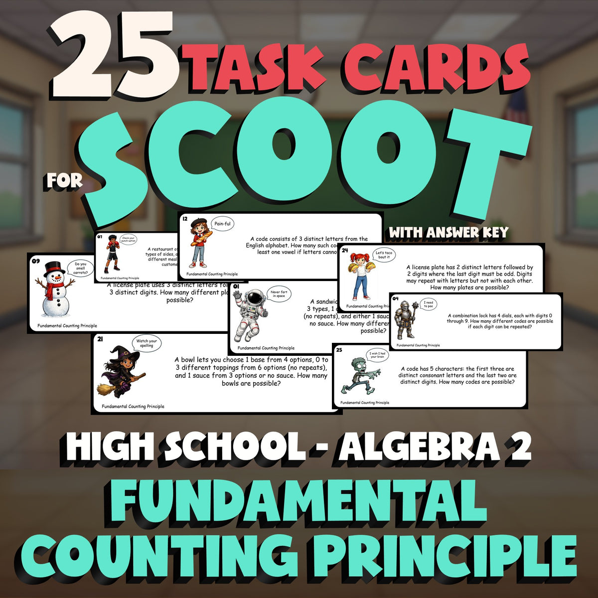 Fundamental Counting Principle SCOOT TASK CARDS Math Game - No Prep Algebra 2