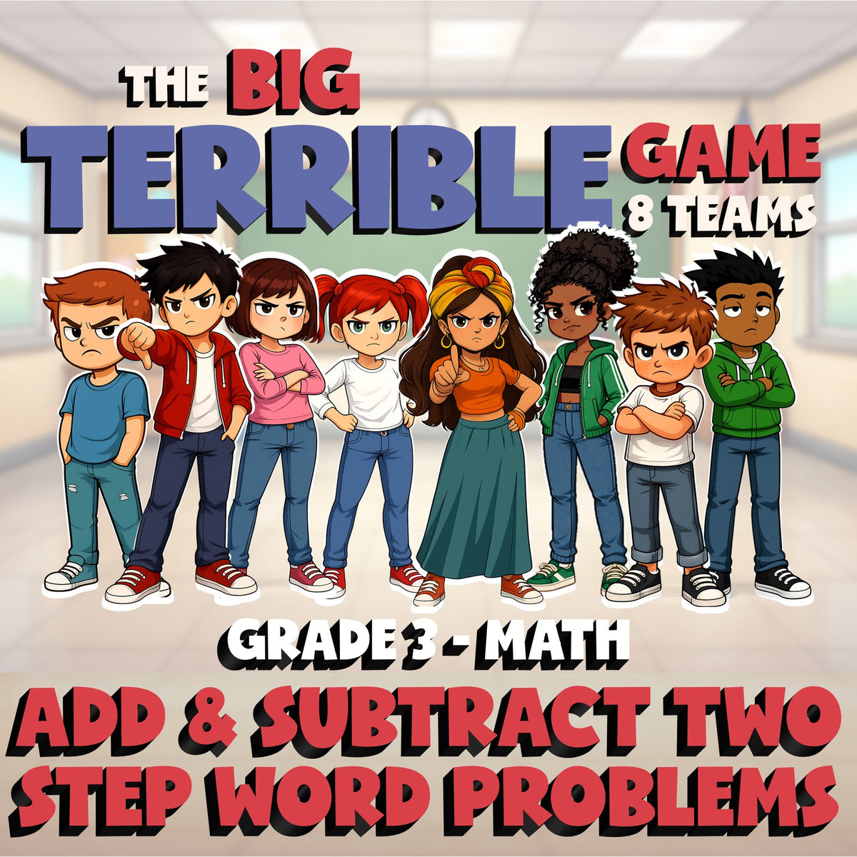 Add & Subtract Two Step Word Problems BIG TERRIBLE GAME - Grade 3 Math Review