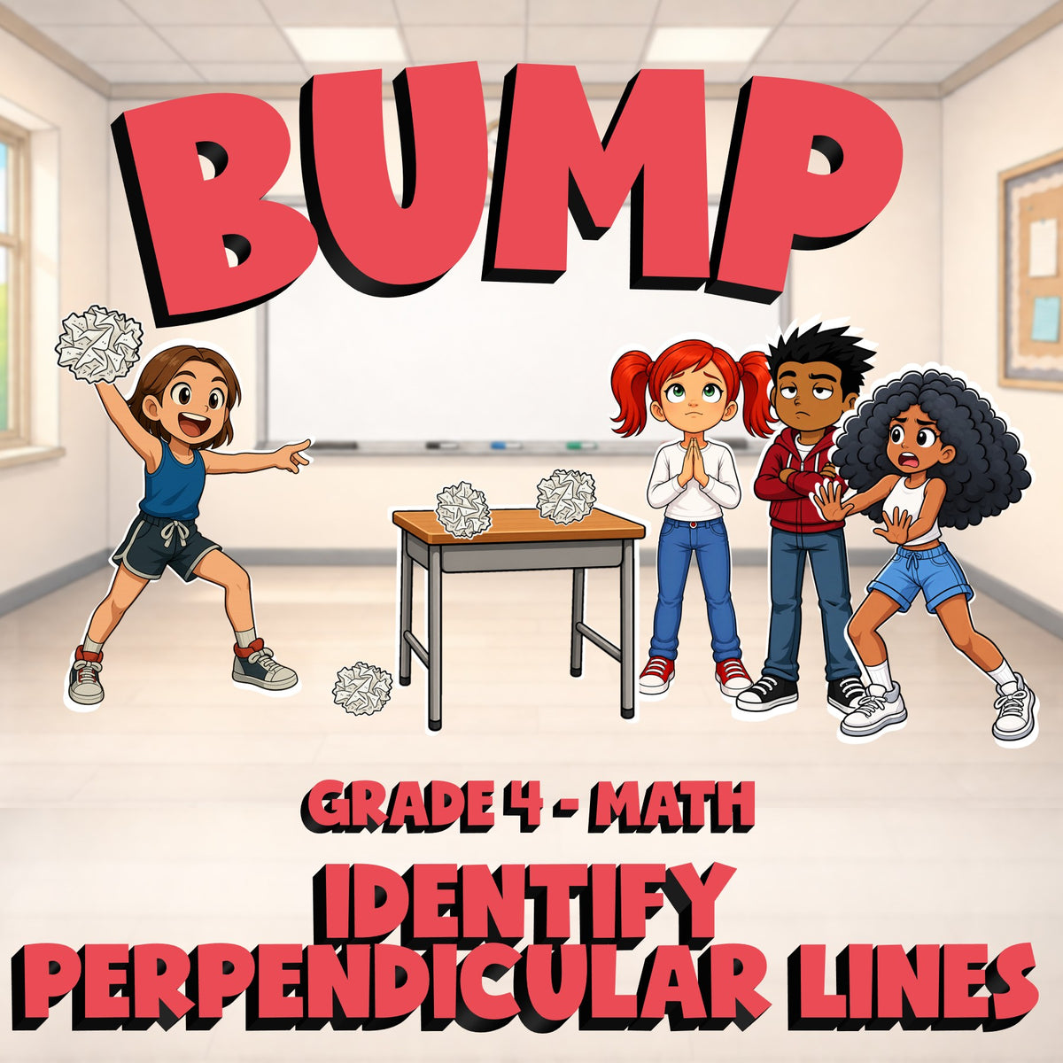 Identify Perpendicular Lines BUMP Math Game - No Prep Grade 4 Review Activity