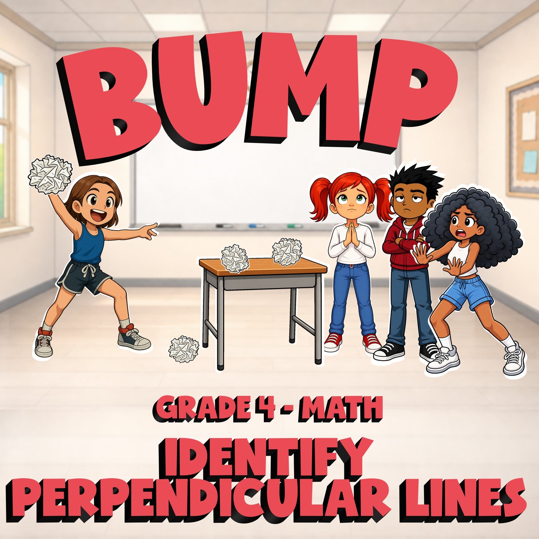 Identify Perpendicular Lines BUMP Math Game - No Prep Grade 4 Review Activity