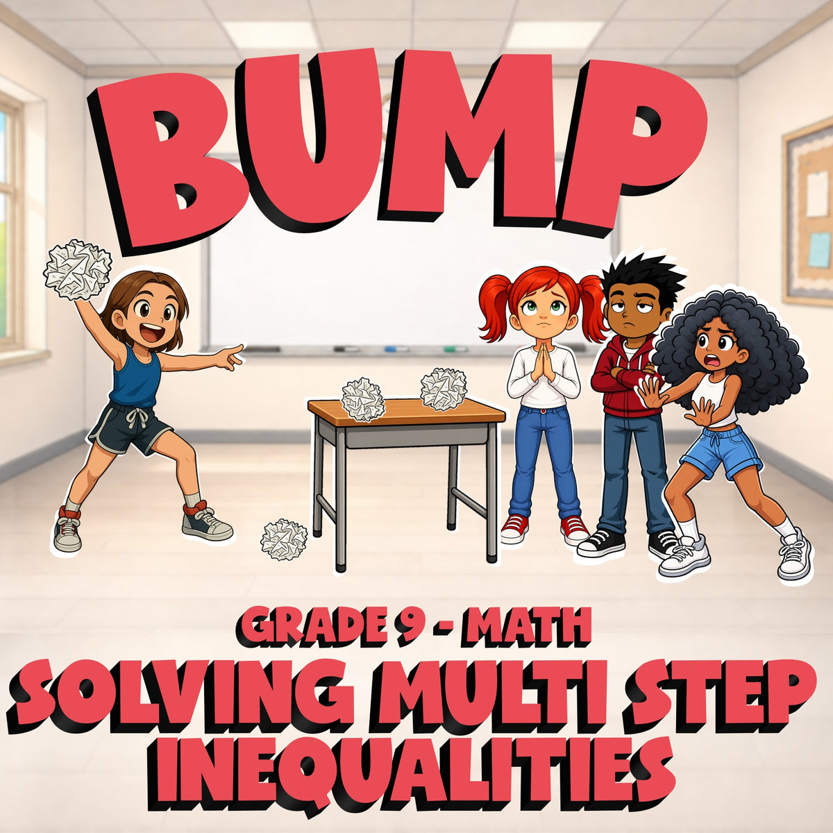 Solving Multi Step Inequalities BUMP Math Game - No Prep Grade 9 Review Activity