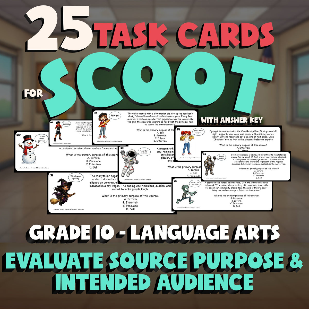 Evaluate Source Purpose & Intended Audience SCOOT TASK CARDS ELA Game - Grade 10