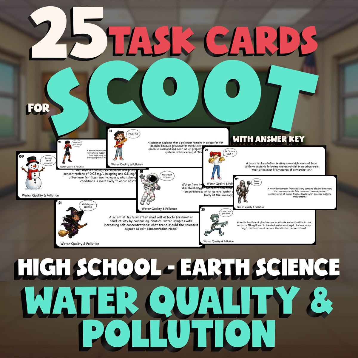 Water Quality & Pollution SCOOT TASK CARDS Game - No Prep Earth Science Review