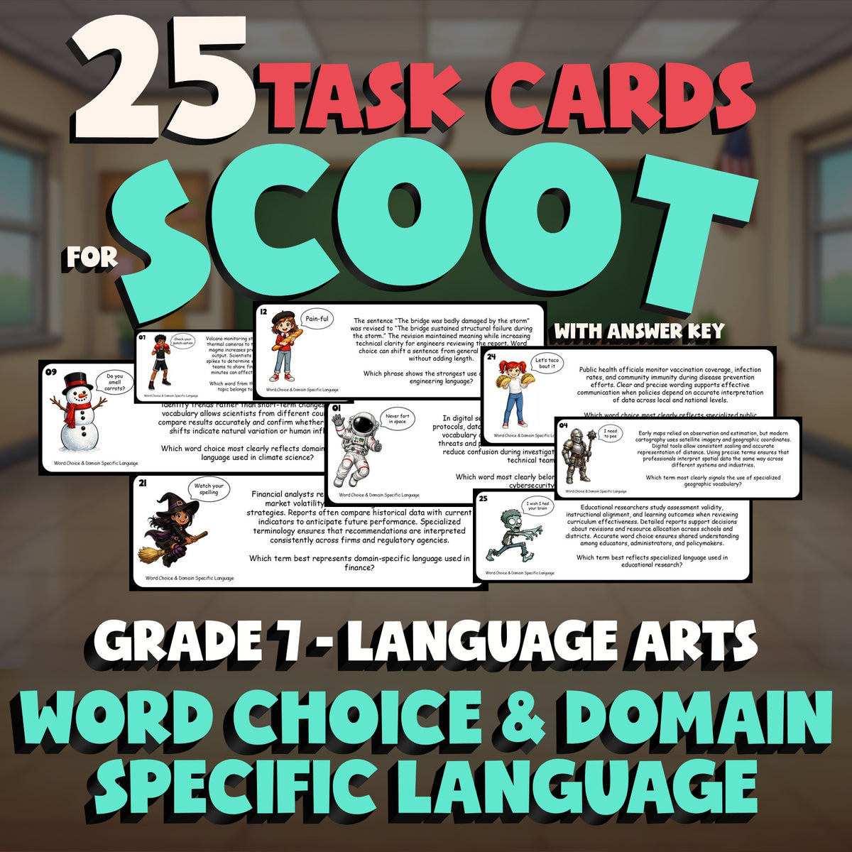 Word Choice & Domain Specific Language SCOOT TASK CARDS ELA Game - Grade 7