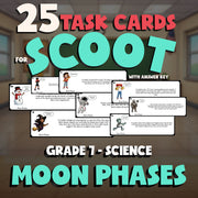 Moon Phases SCOOT TASK CARDS Science Game - No Prep Grade 7 Review Activity