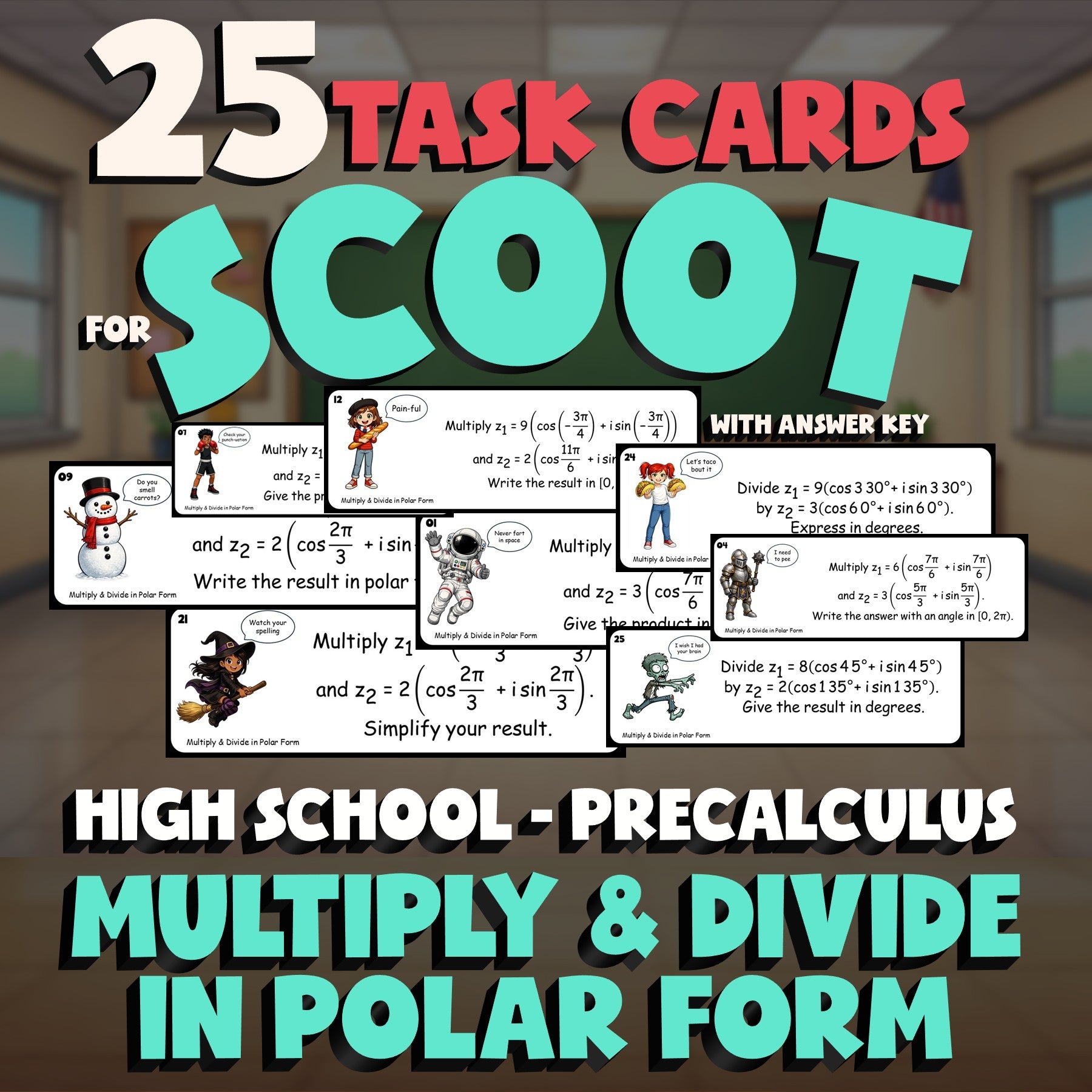 Multiply & Divide in Polar Form SCOOT TASK CARDS Math Game - No Prep PreCalculus