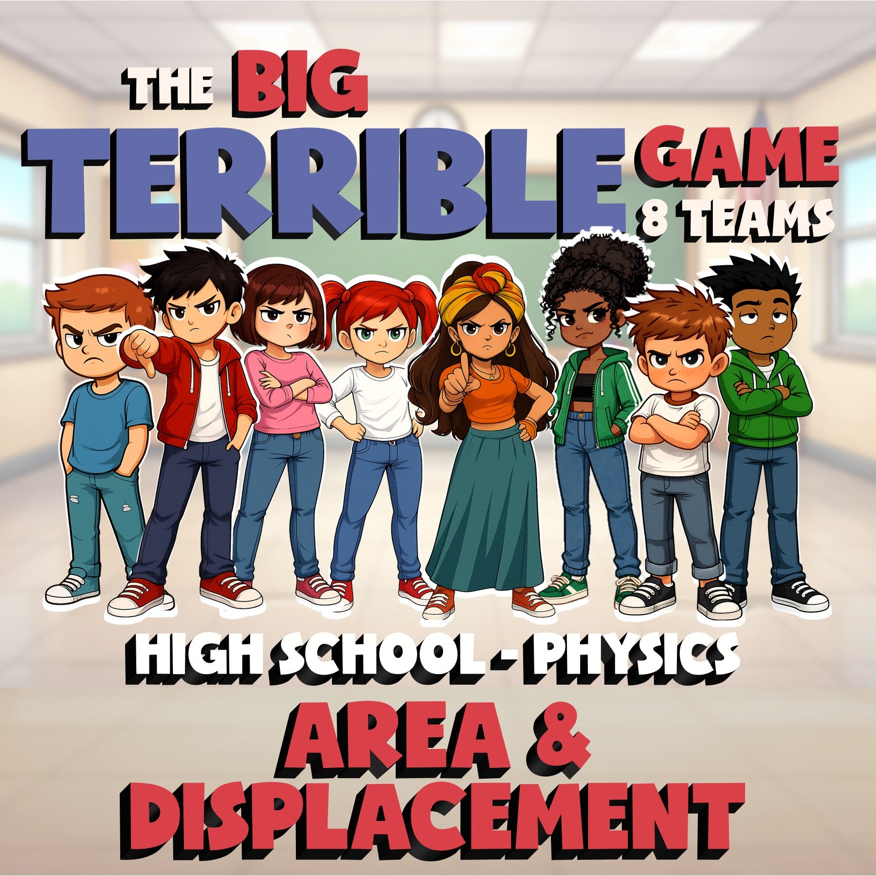 Area & Displacement BIG TERRIBLE GAME - No Prep Physics Science Review Activity