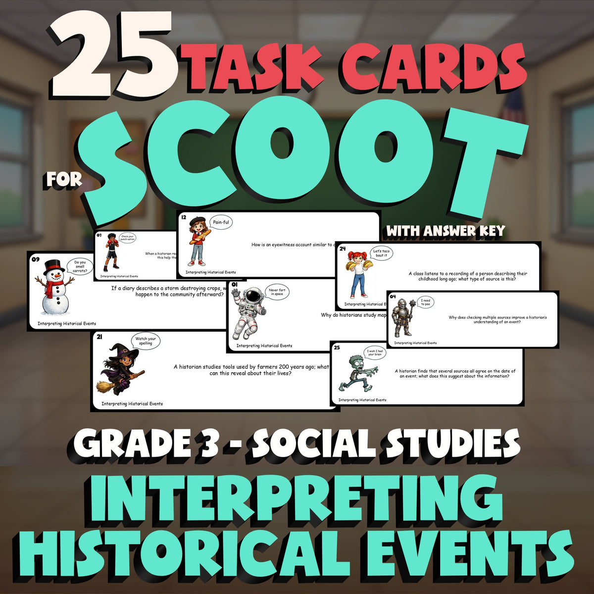 Interpreting Historical Events SCOOT TASK CARDS Socials Game - No Prep Grade 3