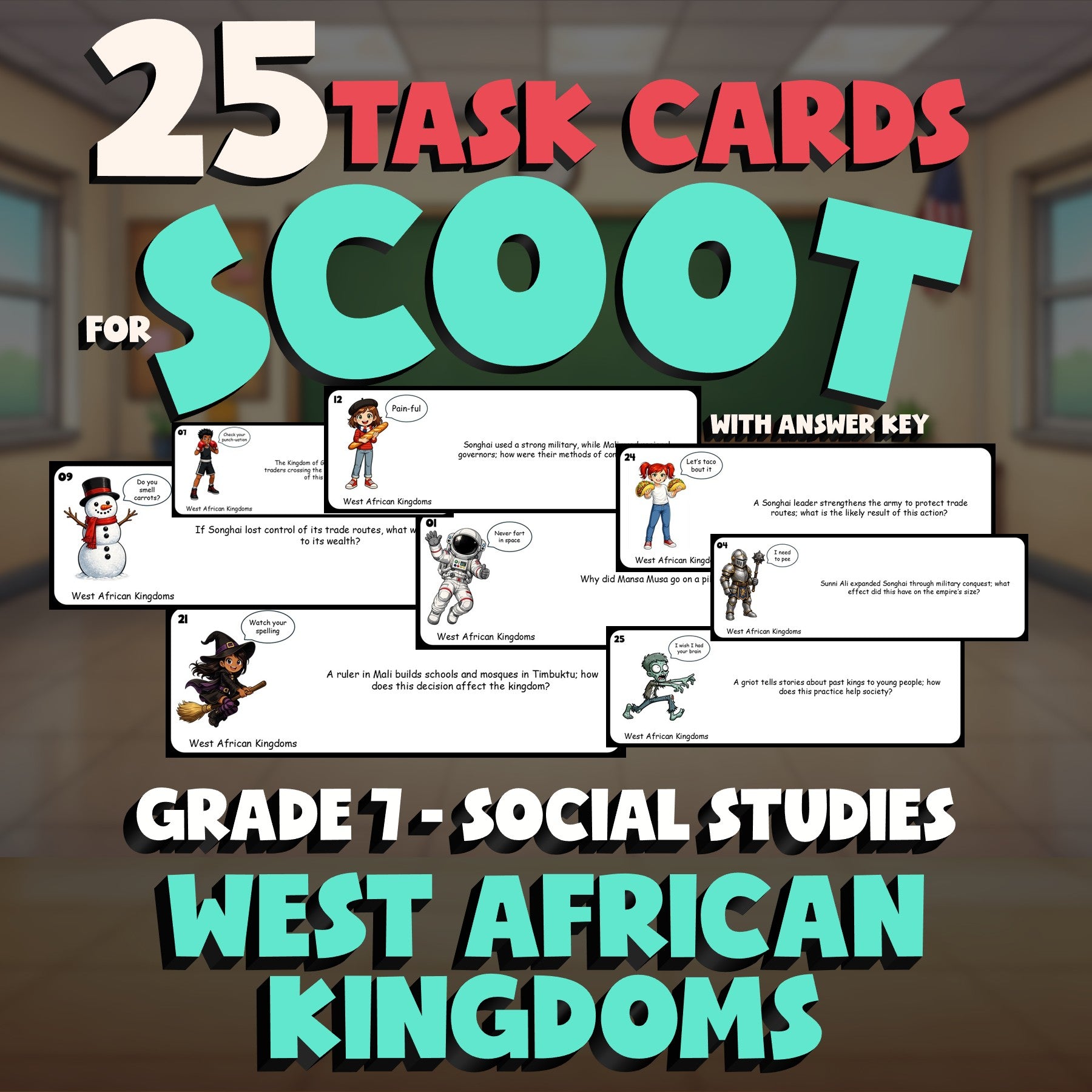 West African Kingdoms SCOOT TASK CARDS Socials Game - No Prep Grade 7 Review