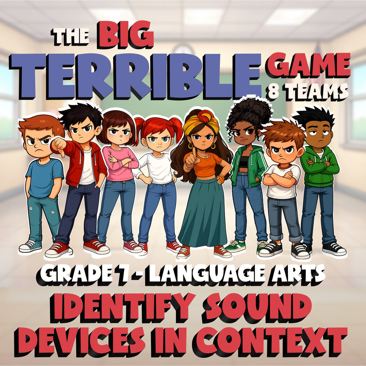 Identify Sound Devices in Context BIG TERRIBLE GAME - No Prep Grade 7 ELA Review