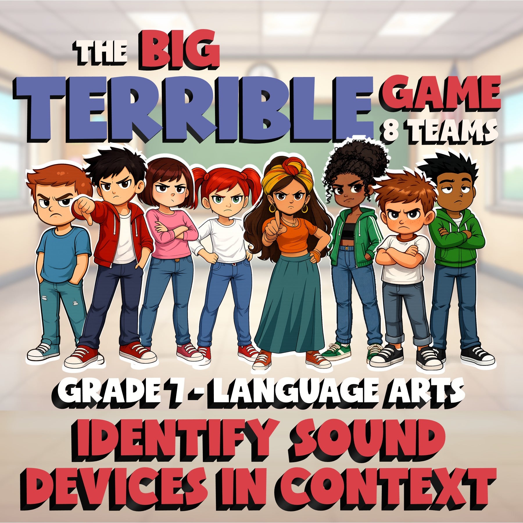 Identify Sound Devices in Context BIG TERRIBLE GAME - No Prep Grade 7 ELA Review