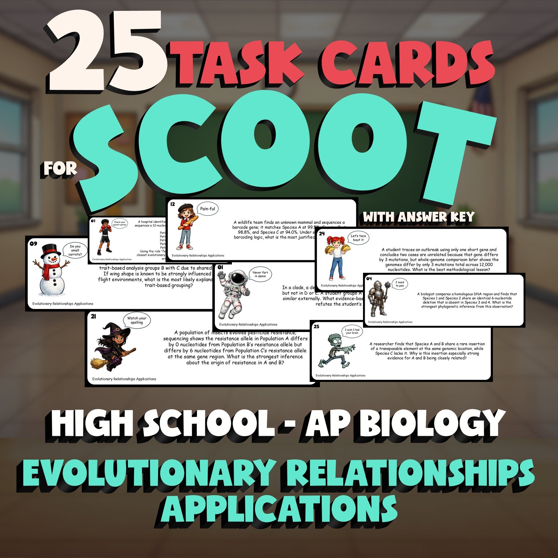 Evolutionary Relationships Applications SCOOT TASK CARDS Science Game AP Biology