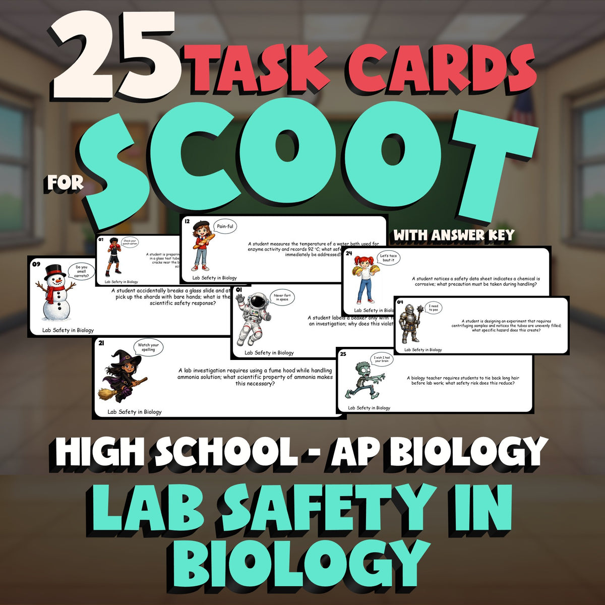 Lab Safety in Biology SCOOT TASK CARDS Science Game - No Prep AP Biology Review