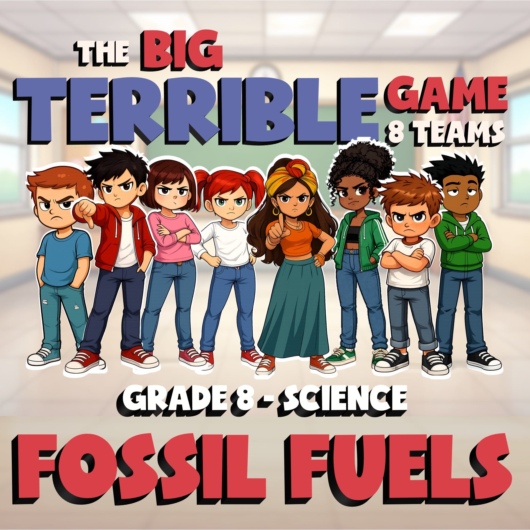 Fossil Fuels BIG TERRIBLE GAME - No Prep Grade 8 Science Review Activity