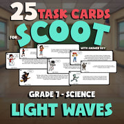 Light Waves SCOOT TASK CARDS Science Game - No Prep Grade 7 Review Activity