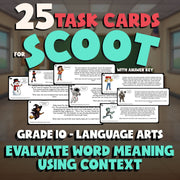 Evaluate Word Meaning Using Context SCOOT TASK CARDS ELA Game - No Prep Grade 10