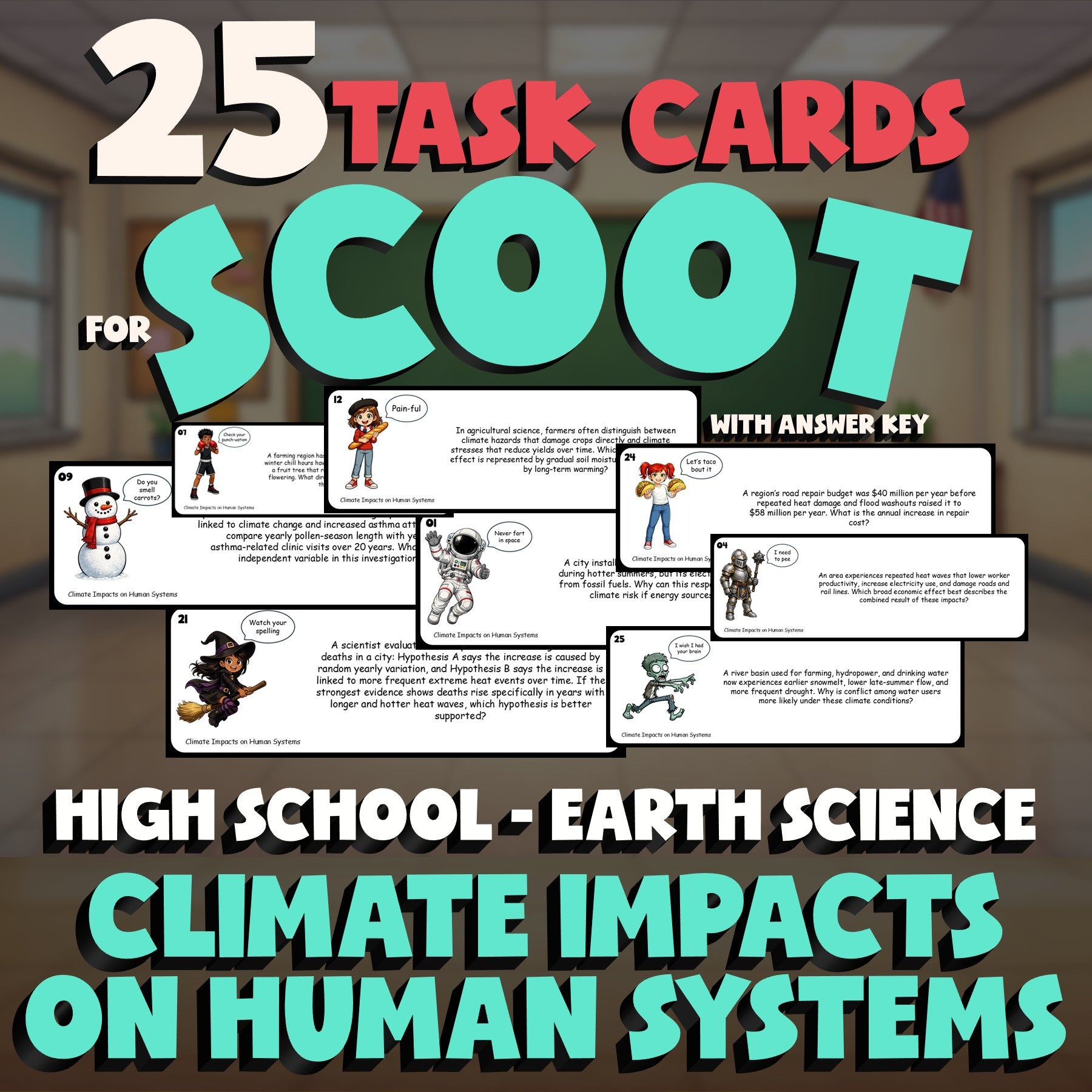 Climate Impacts on Human Systems SCOOT TASK CARDS Game - No Prep Earth Science