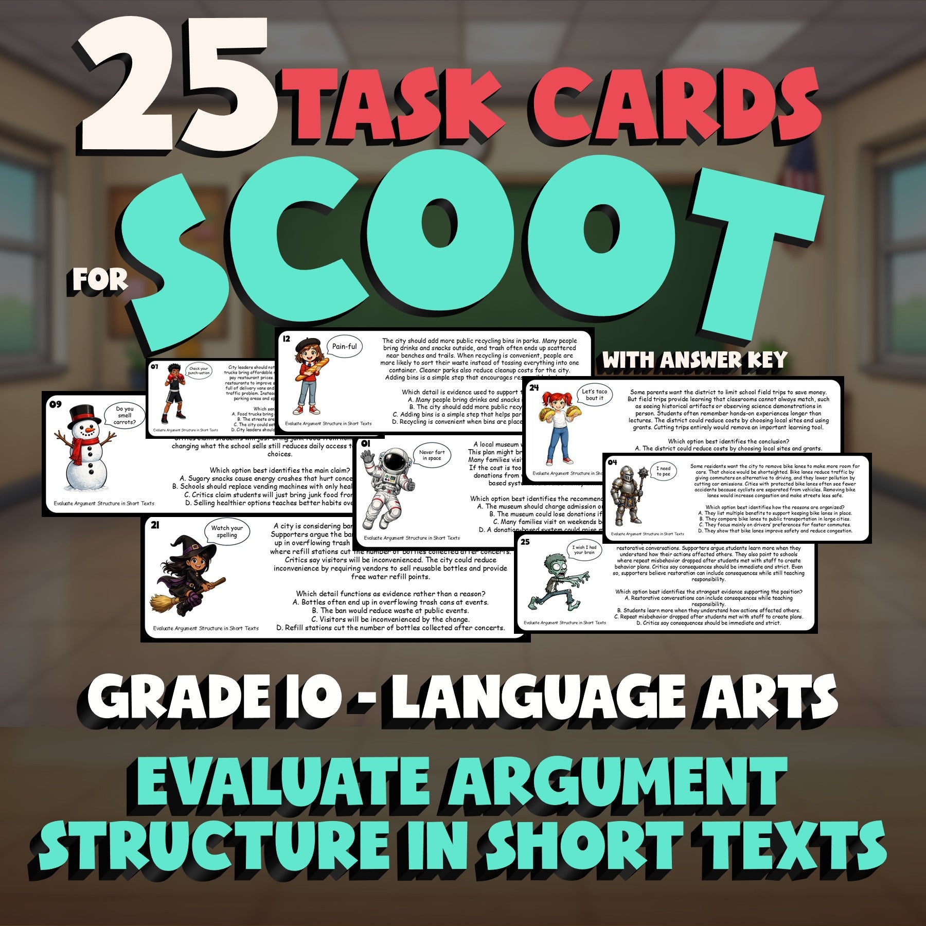 Evaluate Argument Structure in Short Texts SCOOT TASK CARDS ELA Game - Grade 10
