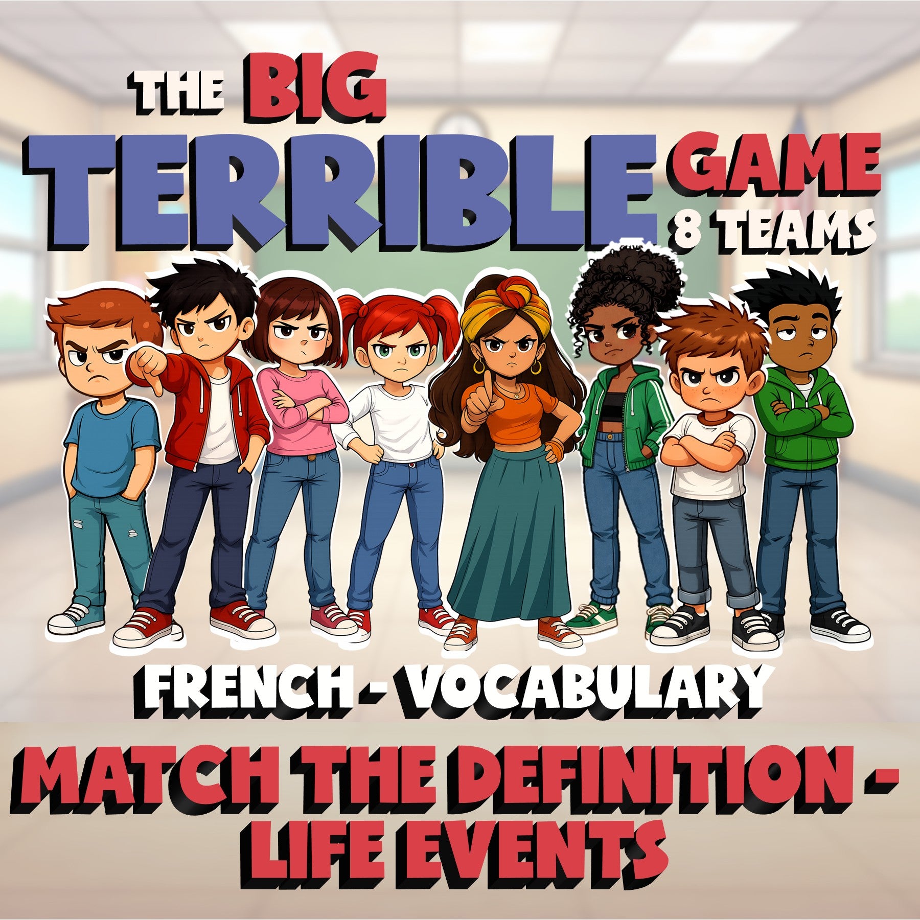 Match the Definition - Life Events BIG TERRIBLE GAME - No Prep French Exercise