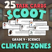 Climate Zones SCOOT TASK CARDS Science Game - No Prep Grade 9 Review Activity