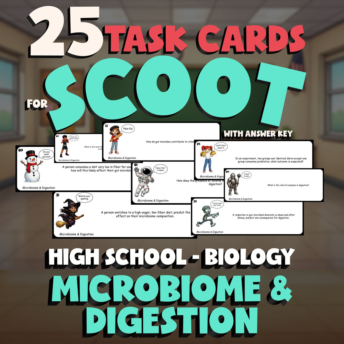 Microbiome & Digestion SCOOT TASK CARDS Science Game - No Prep Biology Review
