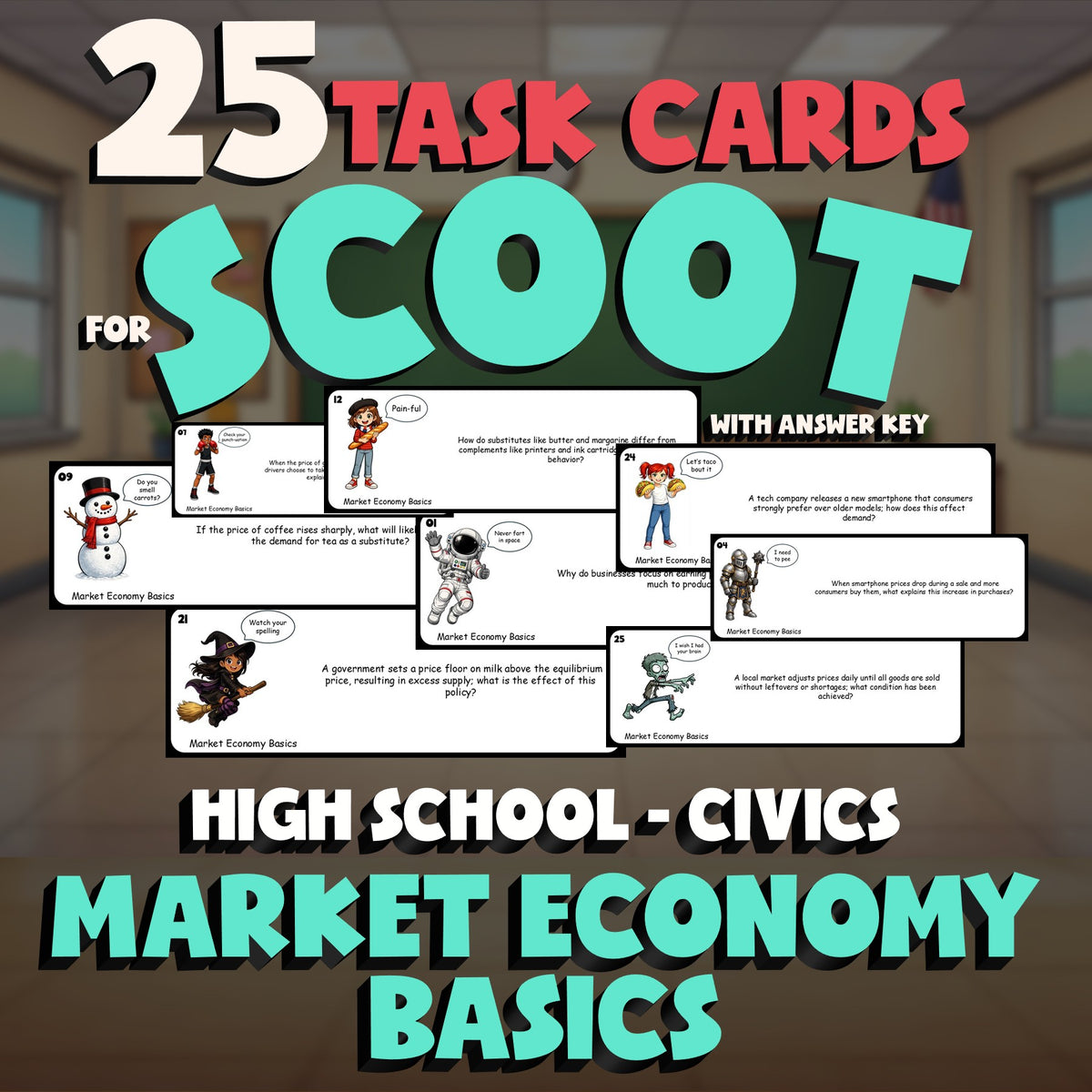 Market Economy Basics SCOOT TASK CARDS Civics Game - No Prep Review Activity