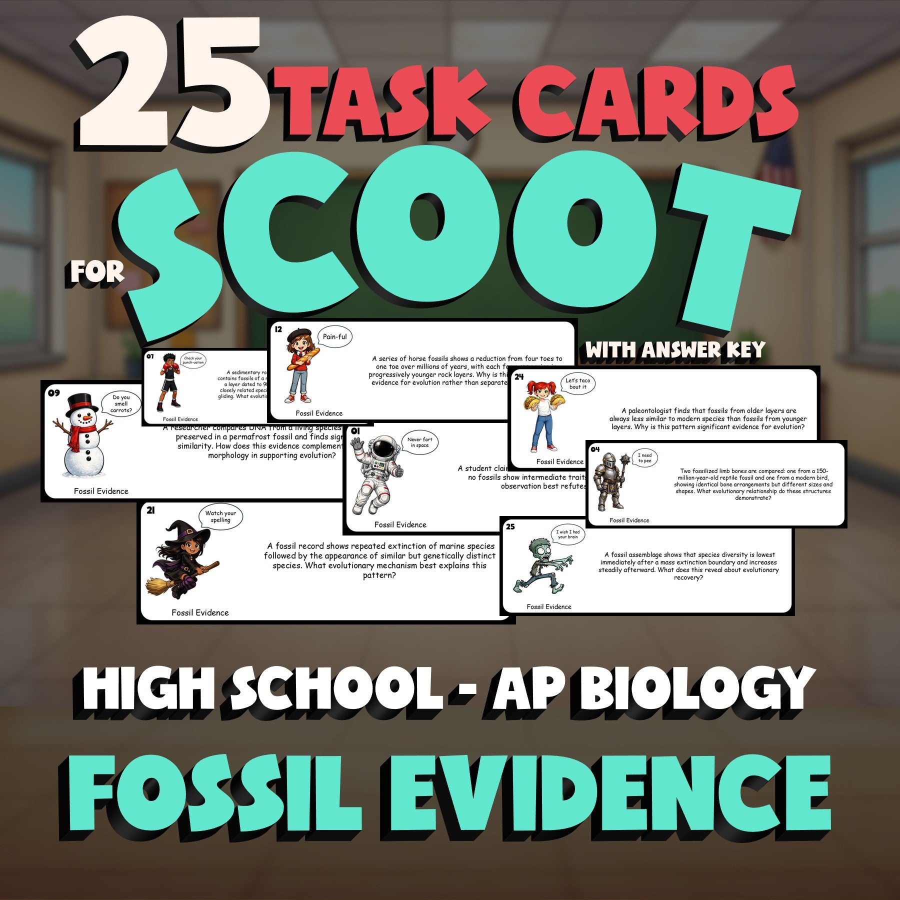 Fossil Evidence SCOOT TASK CARDS Science Game - No Prep AP Biology Review