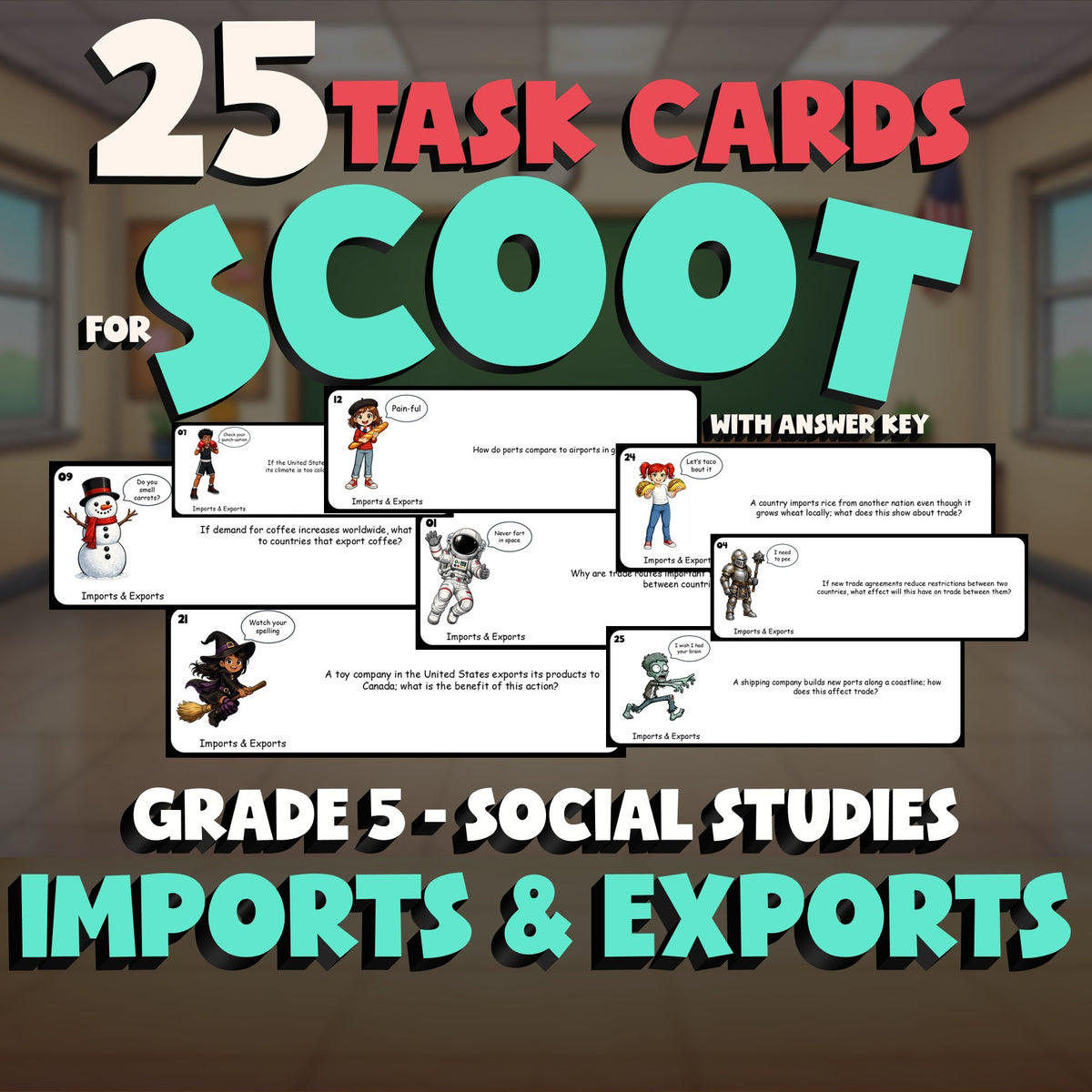 Imports & Exports SCOOT TASK CARDS Socials Game - No Prep Grade 5 Review