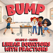 Linear Equations with Fractions BUMP Math Game - No Prep Grade 8 Review Activity