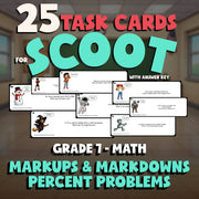 Markups & Markdowns Percent Problems SCOOT TASK CARDS Math Game - Grade 7