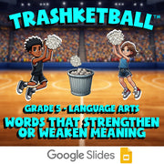 Words That Strengthen or Weaken Meaning TRASHKETBALL ELA Game - No Prep Grade 5
