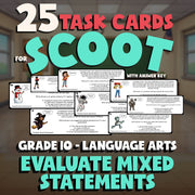 Evaluate Mixed Statements SCOOT TASK CARDS ELA Game - No Prep Grade 10 Review