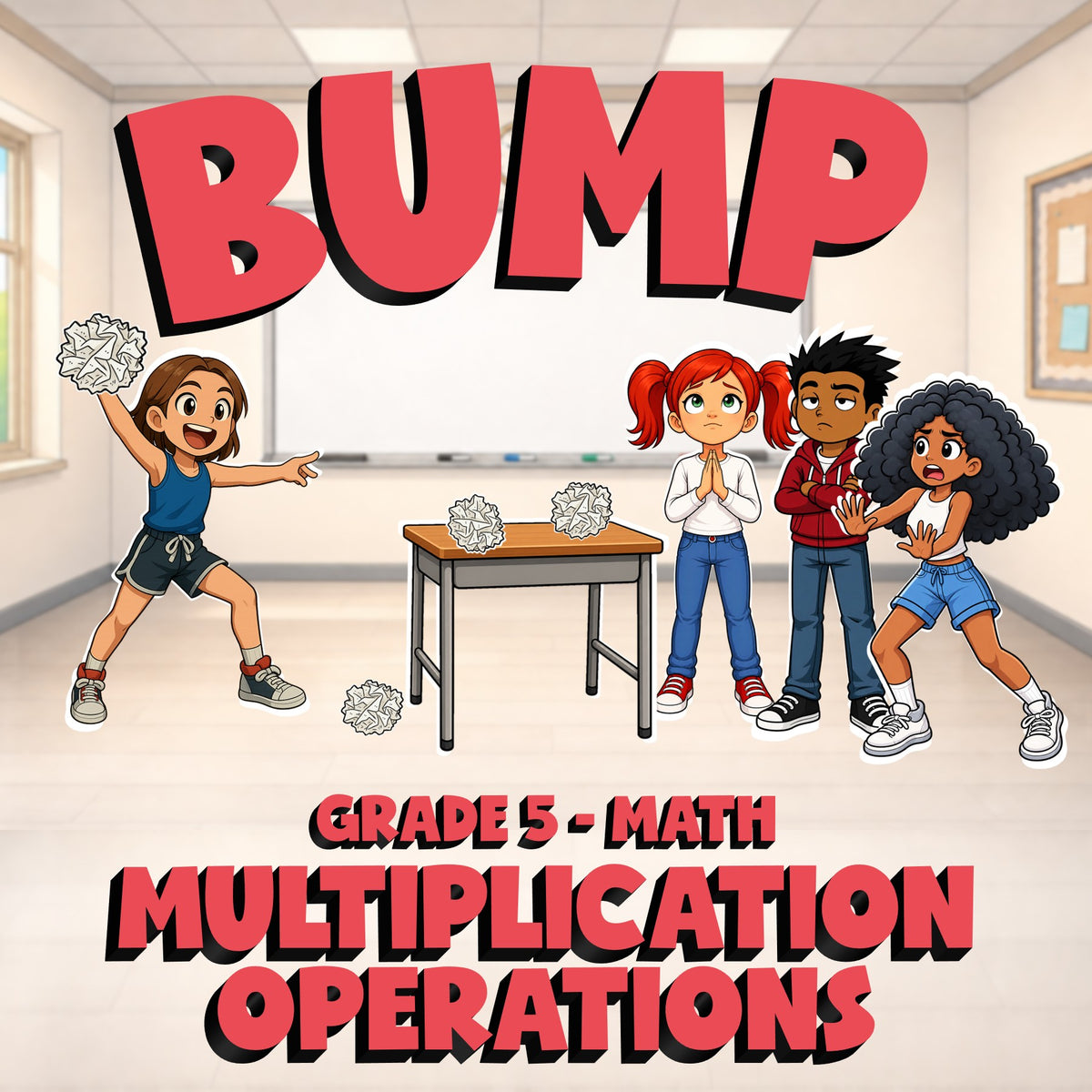 Multiplication Operations BUMP Math Game - No Prep Grade 5 Review Activity