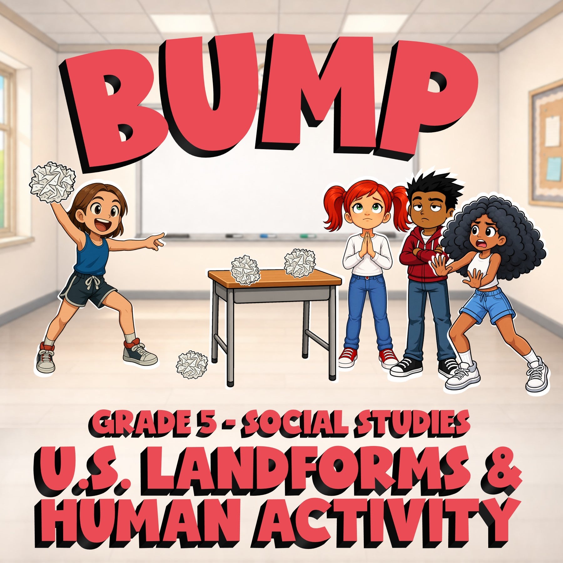 U.S. Landforms & Human Activity BUMP Socials Game - No Prep Grade 5 Review