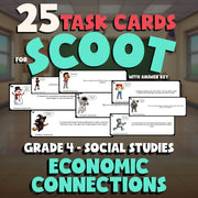 Economic Connections SCOOT TASK CARDS Socials Game - No Prep Grade 4 Review