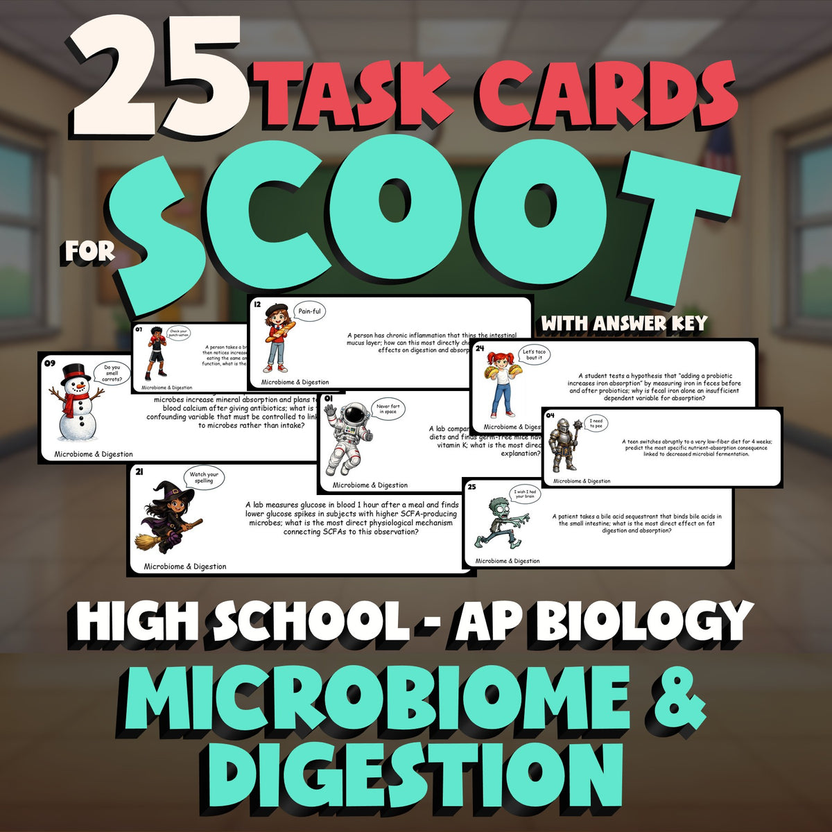Microbiome & Digestion SCOOT TASK CARDS Science Game - No Prep AP Biology Review