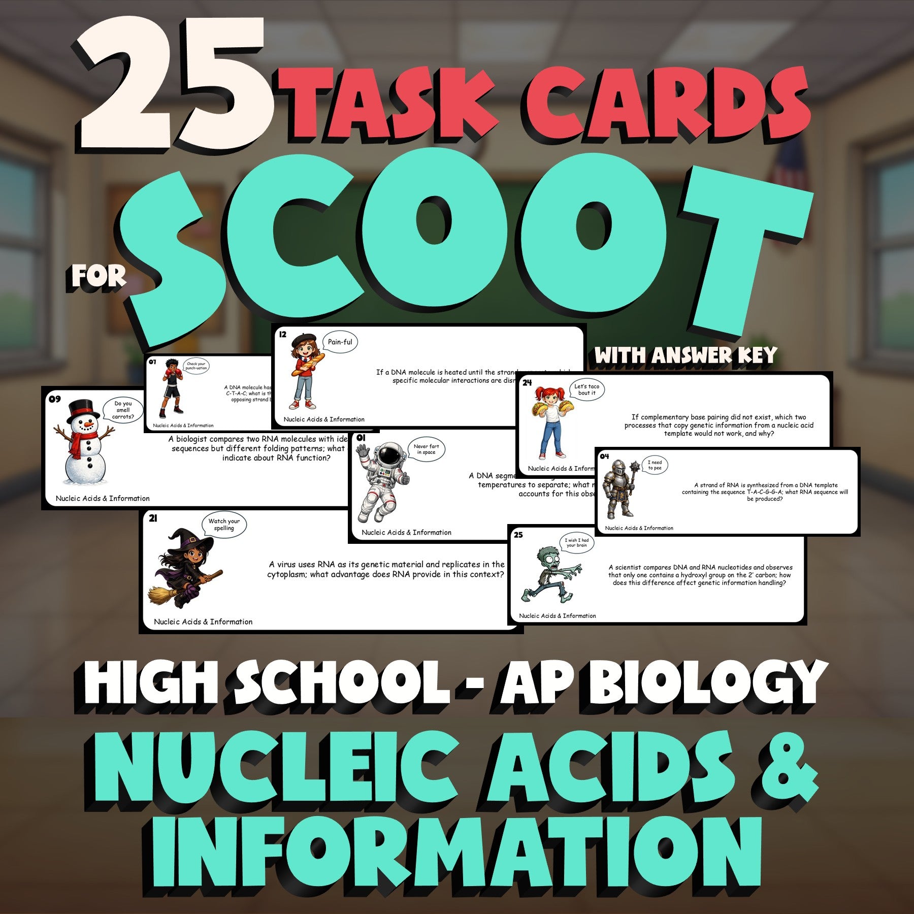 Nucleic Acids & Information SCOOT TASK CARDS Science Game - No Prep AP Biology