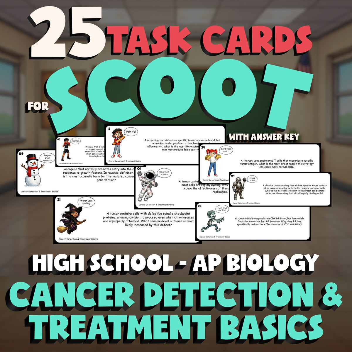 Cancer Detection & Treatment Basics SCOOT TASK CARDS Science Game - AP Biology
