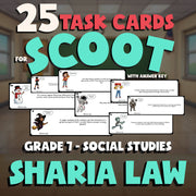 Sharia Law SCOOT TASK CARDS Socials Game - No Prep Grade 7 Review Activity