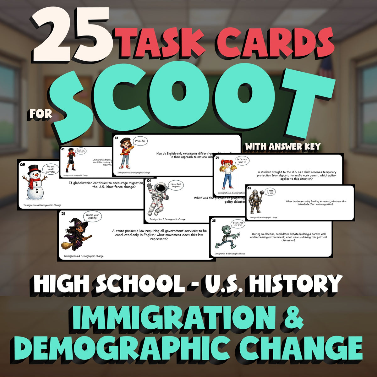 Immigration & Demographic Change SCOOT TASK CARDS U.S. History Game - No Prep