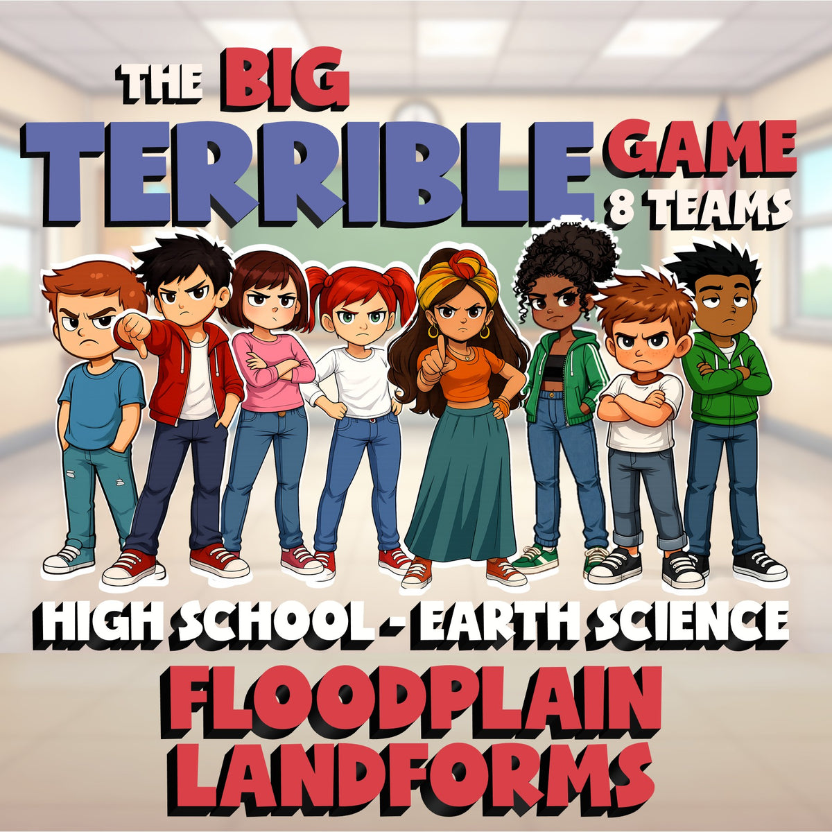 Floodplain Landforms BIG TERRIBLE GAME - No Prep Earth Science Review Activity