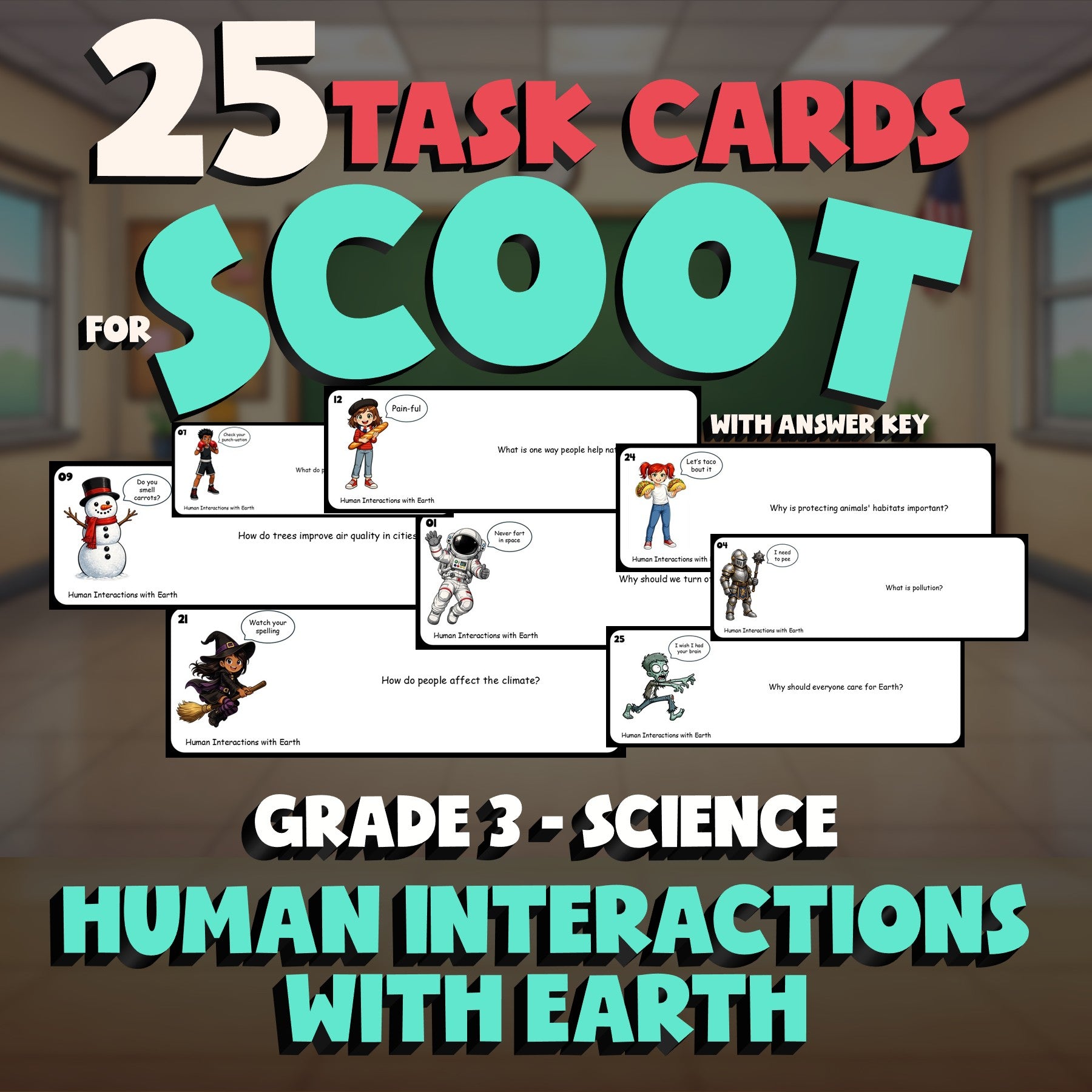 Human Interactions with Earth SCOOT TASK CARDS Science Game - No Prep Grade 3