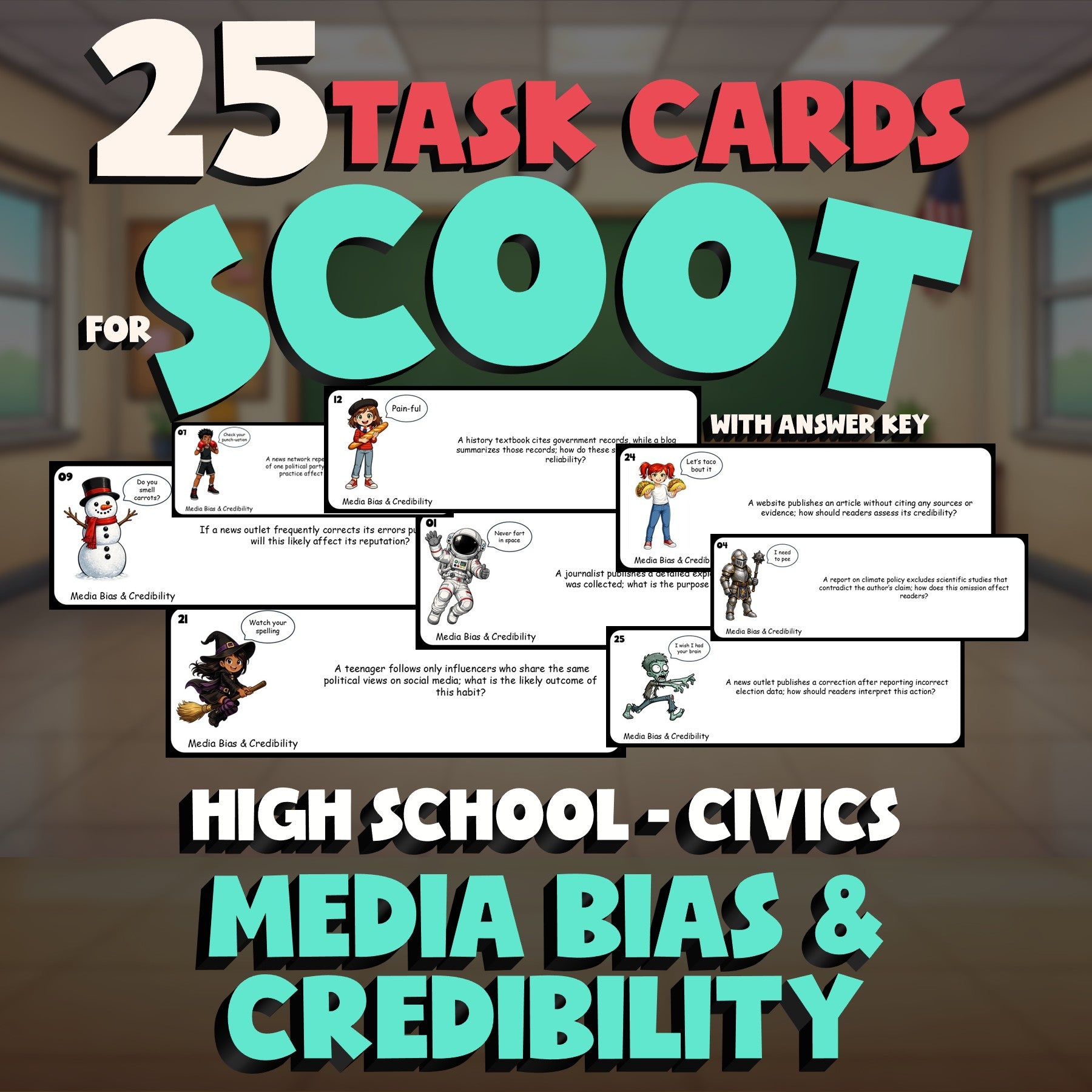 Media Bias & Credibility SCOOT TASK CARDS Civics Game - No Prep Review Activity